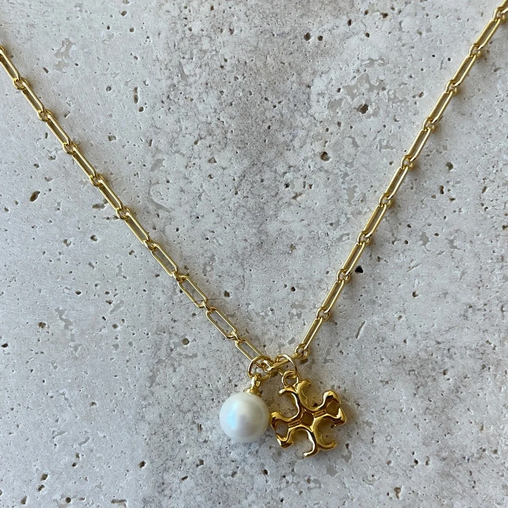 TORY BURCH Gold Pearl Charm Necklace - Elegant Women’s Jewelry - Picture 1 of 3